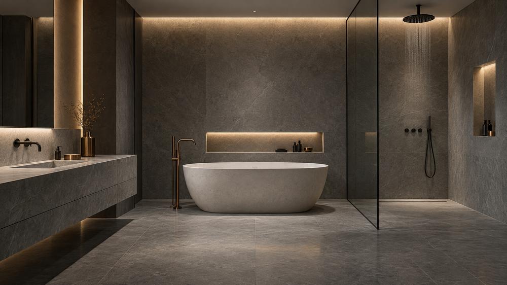 Bathroom fixtures: toilet, tub and shower